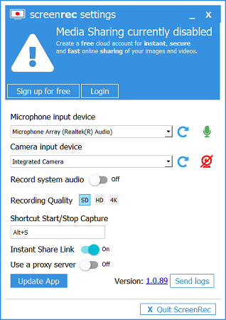 ScreenRec Settings