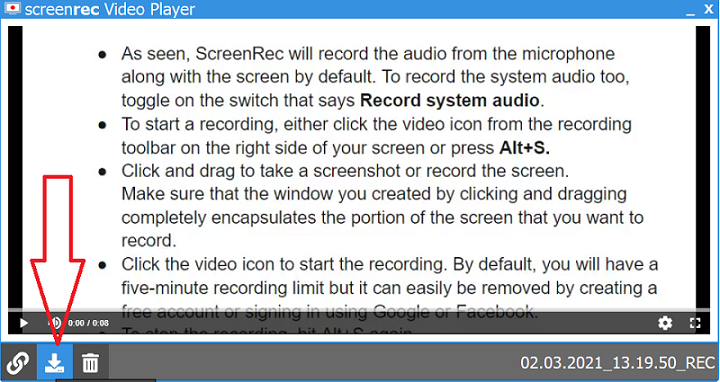 Clicking on download icon in ScreenRec Gallery