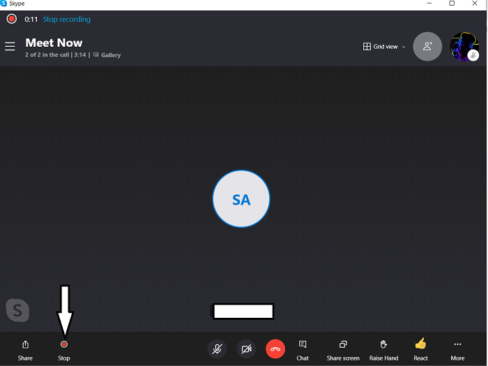 Hitting on Stop in a Skype meeting