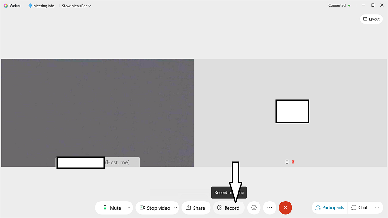 Clicking on the Record icon in Webex