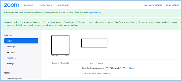 Zoom profile settings