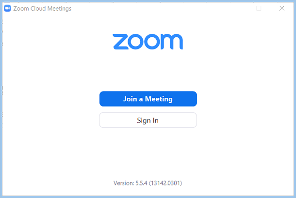 Zoom Log in screen